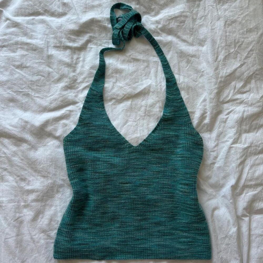 Forever-21 Women's Green and Blue Crop-top